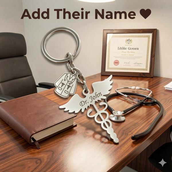 Personalized Doctor Keychain – Custom Name Engraved Stainless Steel Gift for Doctors & Medical Professionals keychain alternate view